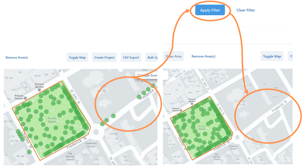 Data analyser apply filter to map