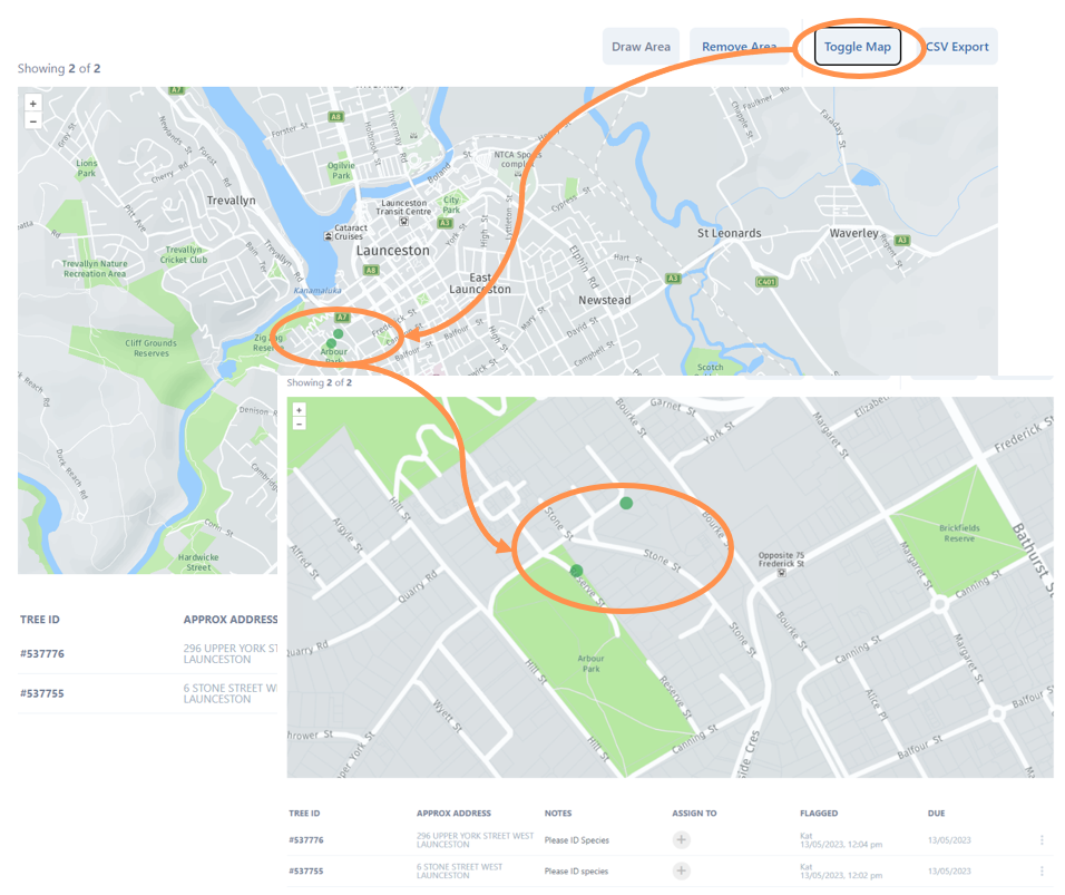 Toggle Inspection Map